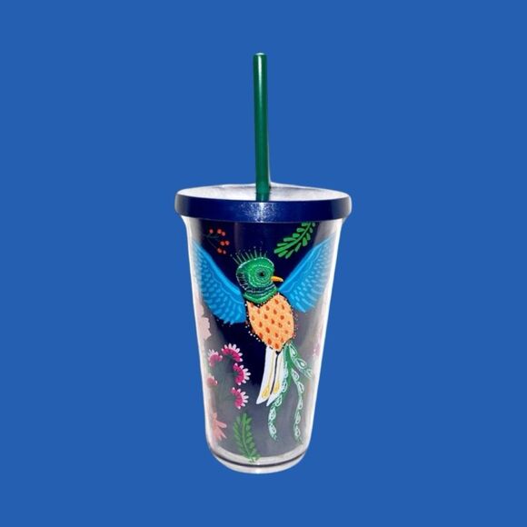 Starbucks Bird of Paradise Quetzal Blue Floral Cold Cup Tumbler 16 oz - Picture 4 of 4